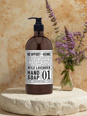 One Bottle Newport Home and Body Co Hand Soap, Wild Lavender, 16 fl oz Glass